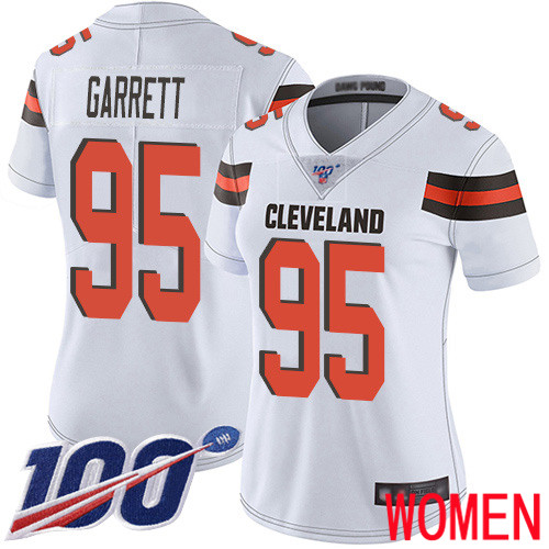 Cleveland Browns Myles Garrett Women White Limited Jersey #95 NFL Football Road 100th Season Vapor Untouchable->women nfl jersey->Women Jersey